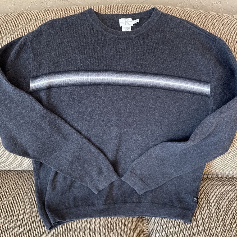 Y2K Calvin Klein Jeans Sweater Men's XL Gradient Stripe 100% Cotton Gorpcore